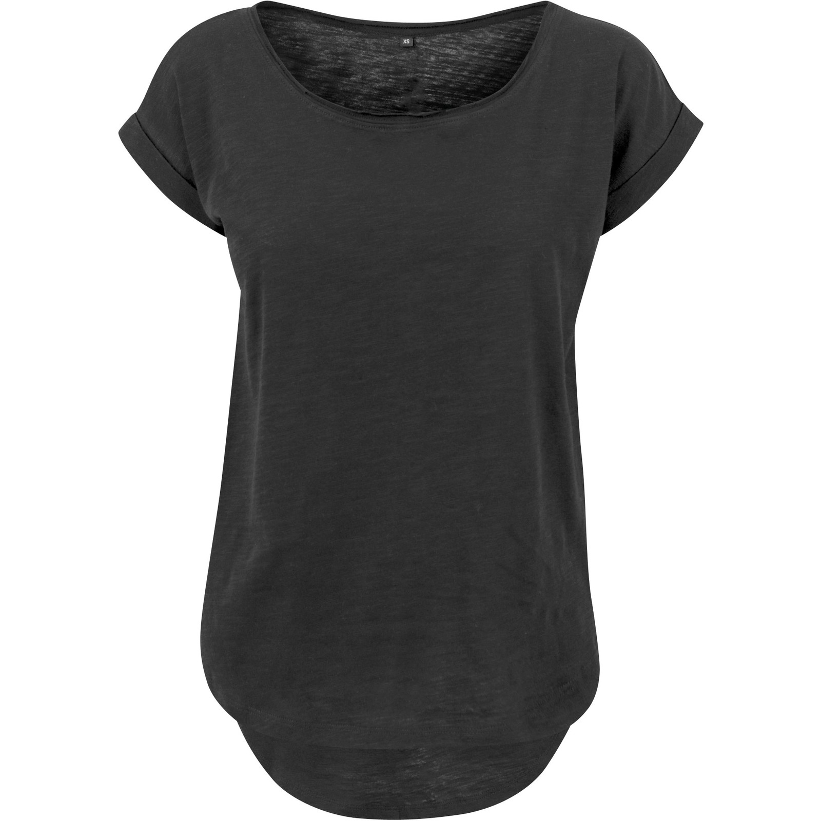 Women's long slub tee in Black, front view