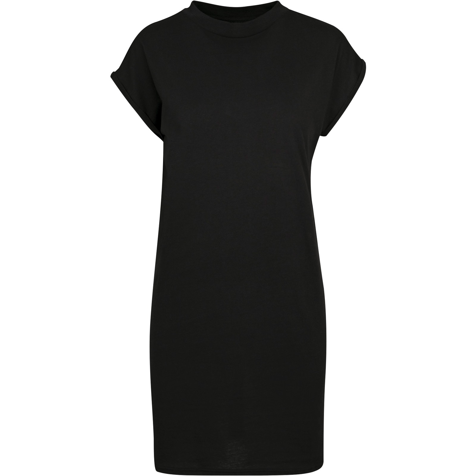 Women's turtle extended shoulder dress in Black, front view