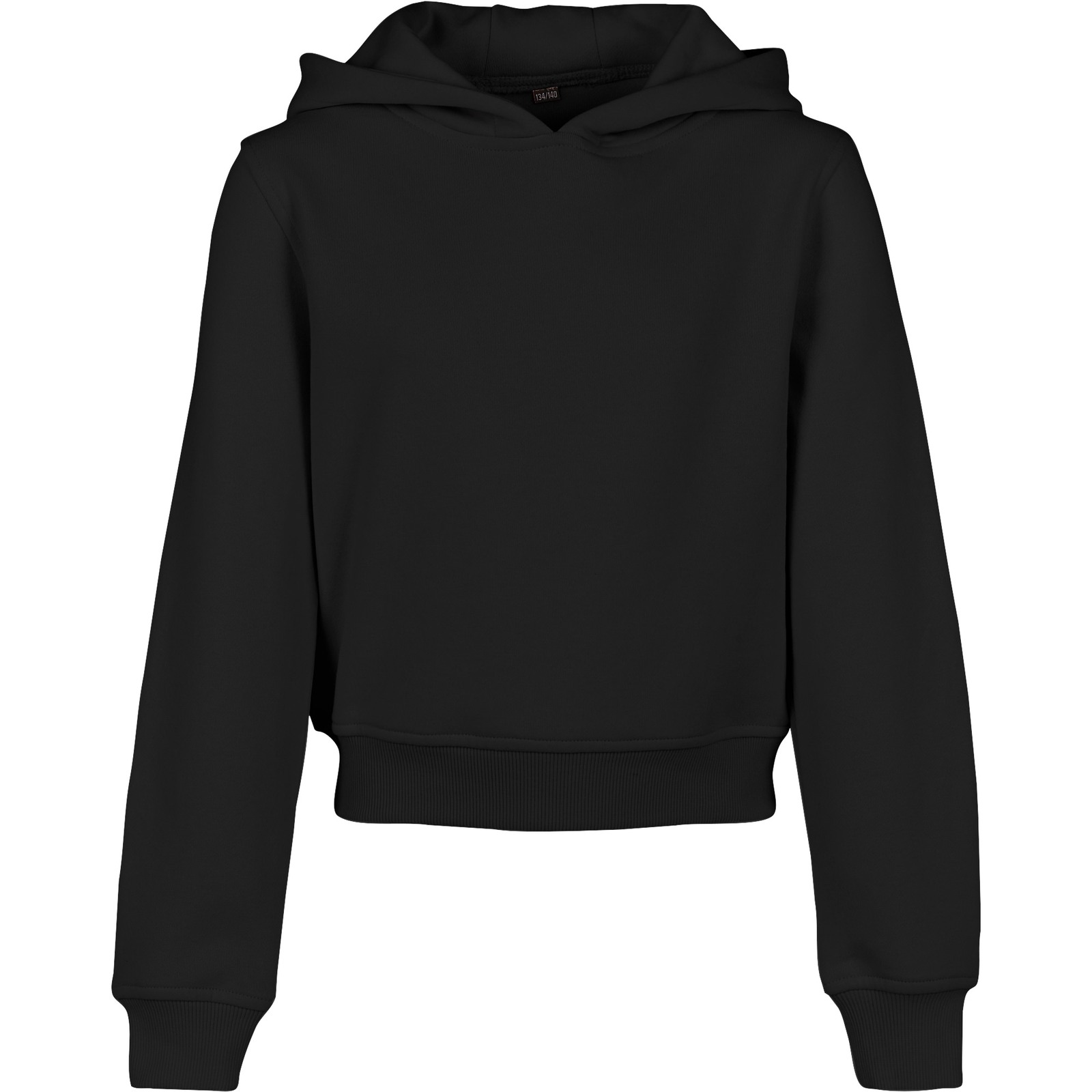 Girls cropped sweat hoodie in Black, front view