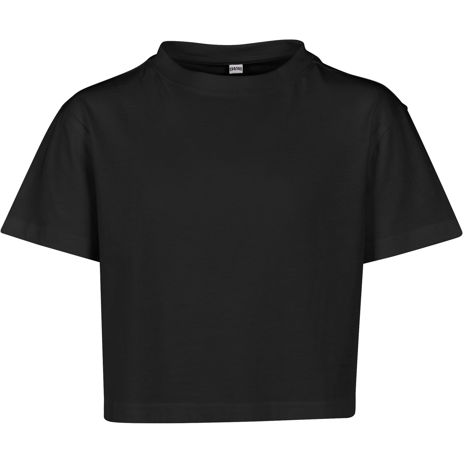 Girls cropped Jersey tee in Black, front view