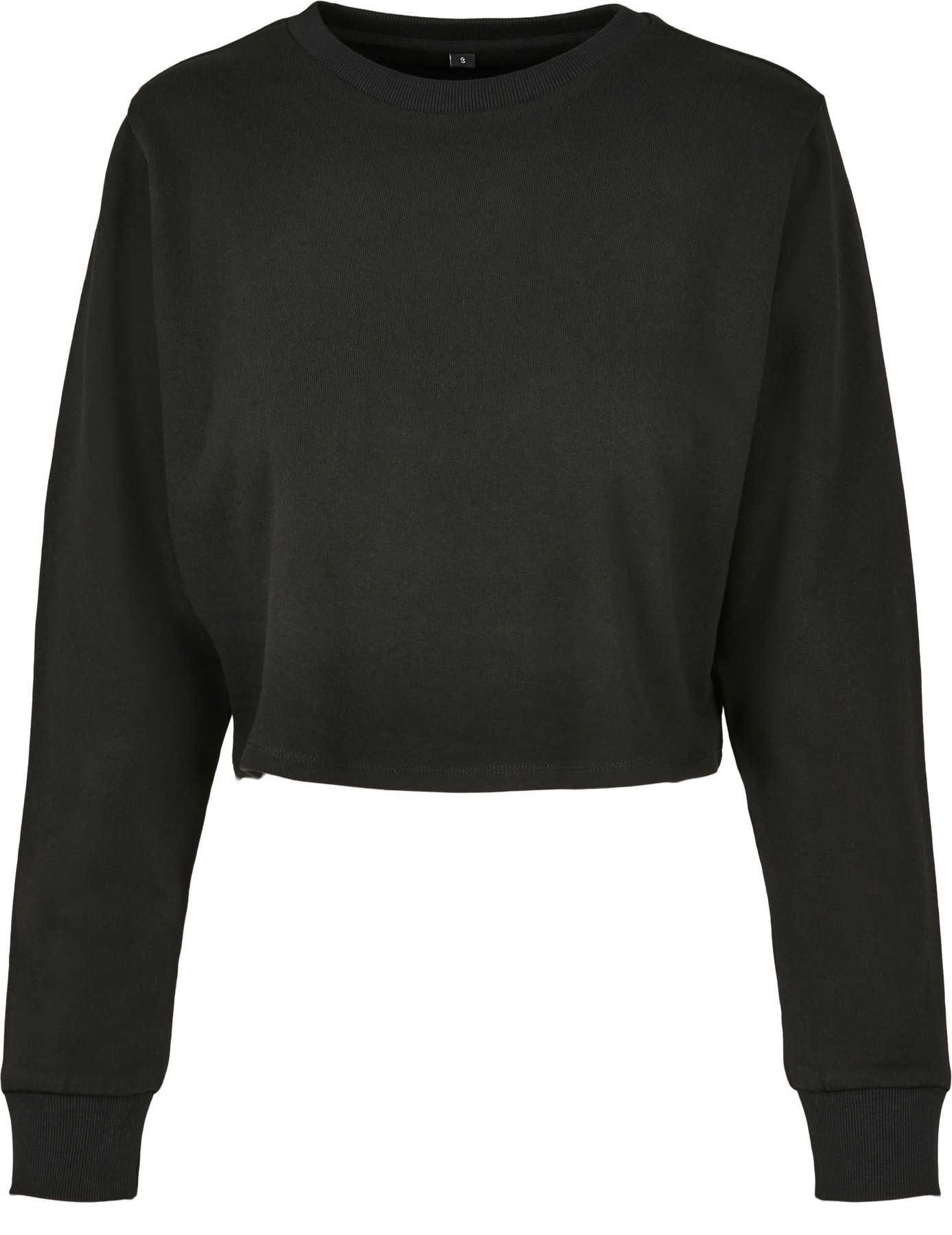 Women’s terry cropped crew in Black, front view
