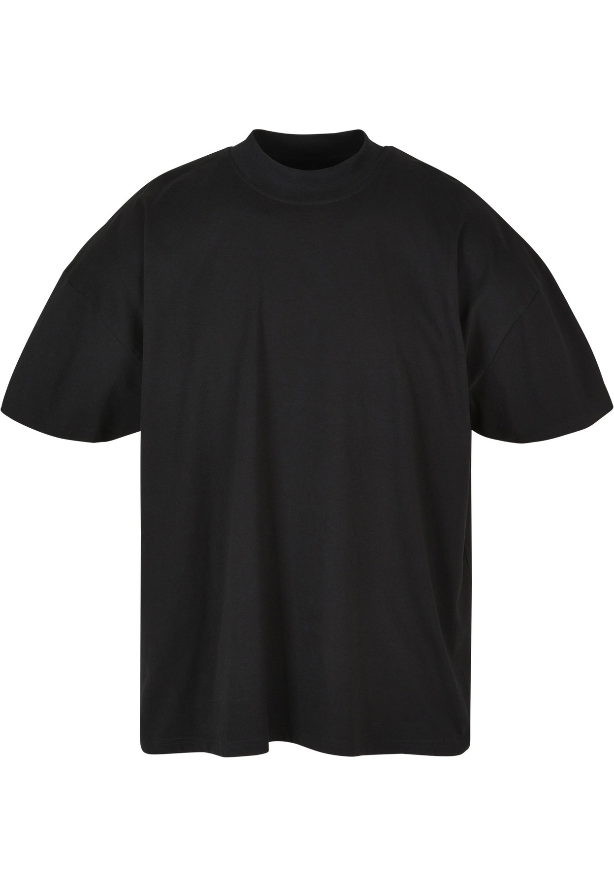 Oversized mock neck tee in Black, front view