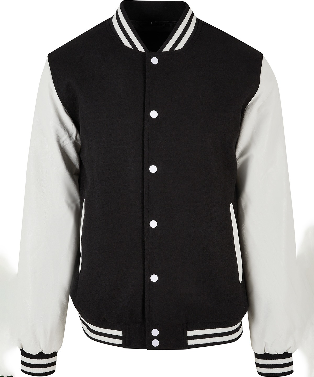 Old school college jacket in Black/White, front view