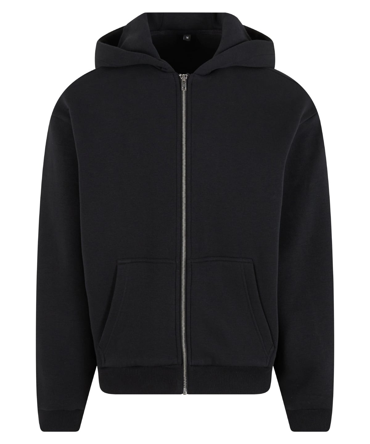 Fluffy zip hoodie in Black, front view