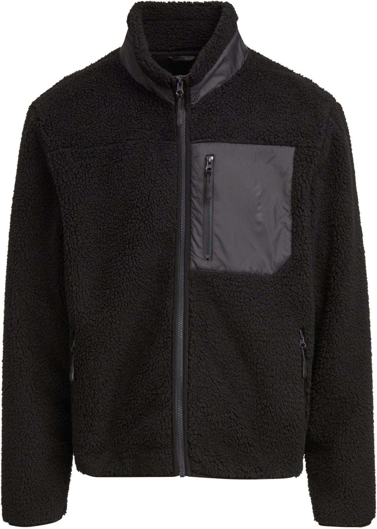 Bonded sherpa jacket in Black, front view