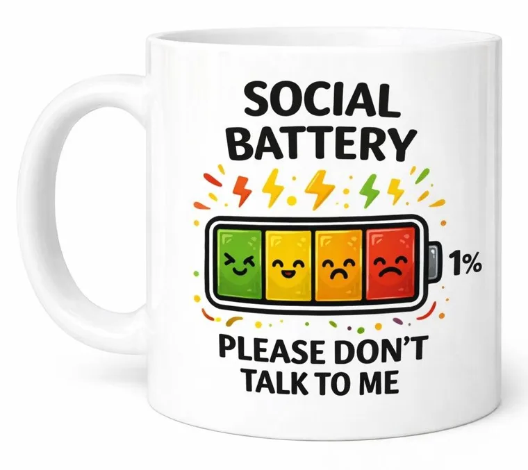Social Battery Please Don't Talk to Me — funny novelty mug