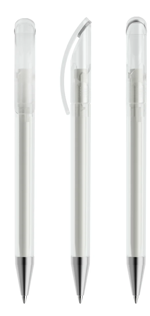Prodir DS3TFS Frosted with Satin Metal Nose-Cone ballpoint pen in Clear frosted