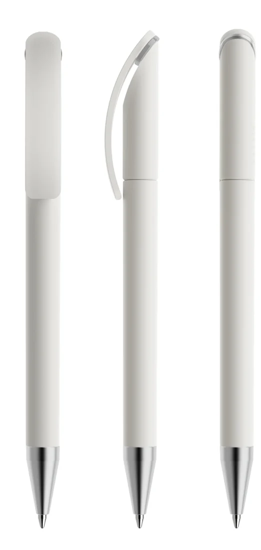 Prodir DS3TMS Matt with Satin Metal Nose-Cone ballpoint pen in White matt