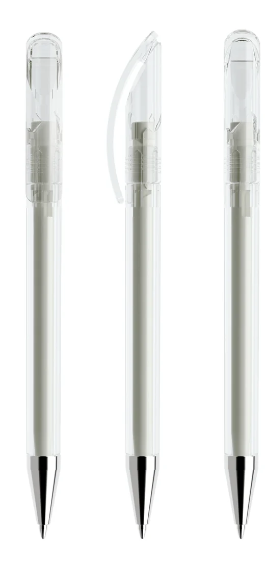 Prodir DS3TTC Transparent with Chrome Metal Nose-Cone ballpoint pen in Clear transparent