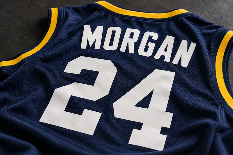 Illustrative navy jersey with white MORGAN lettering and number 24